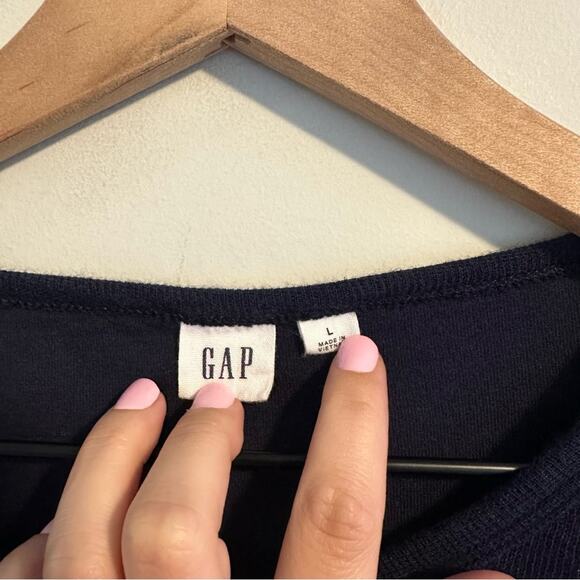 GAP Navy Blue Ribbed Crewneck Knit Long Sleeve Top Large - Picture 9 of 9